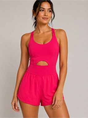 Free People FP Movement Women’s Pink Athletic Romper Crossback Small S